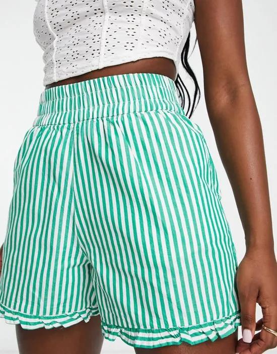 high waisted striped shorts in island green