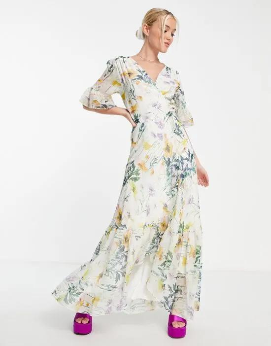 Hope & Ivy Flora floral maxi dress in lemon 