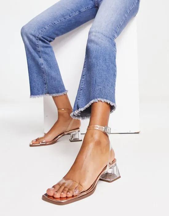 Hopeful block heeled sandals in clear and rose gold