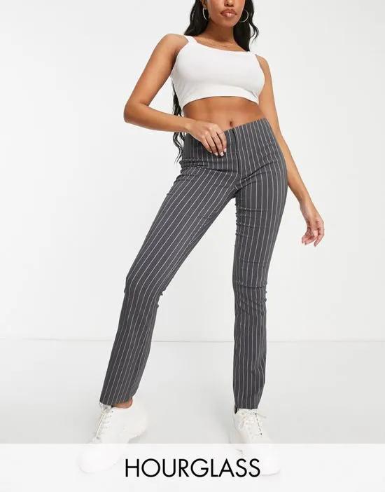 Hourglass flare pants in gray pinstripe
