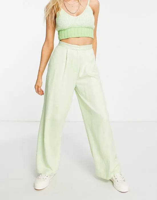 Hourglass linen wide leg relaxed flare suit pants in lime