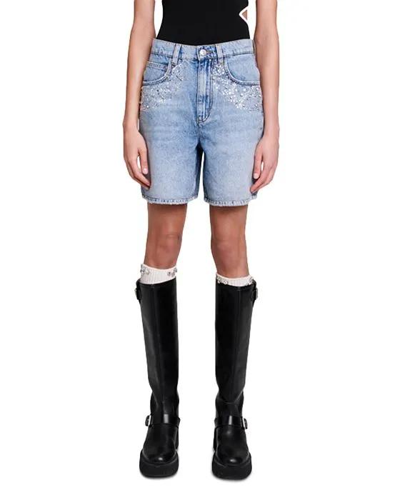 Ietoile Rhinestone Denim Shorts in Blue