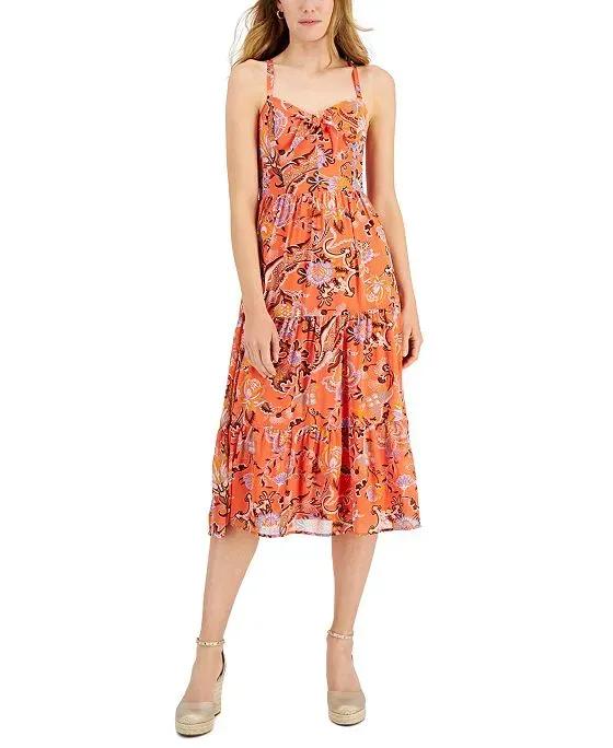 INC International Concepts Printed Tie-Detail Tiered Midi Dress, Created for Macy's