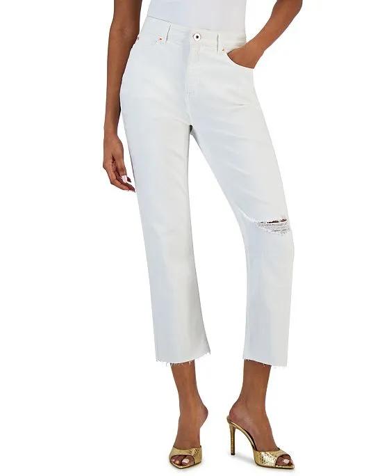 INC International Concepts Women's High-Rise Distressed Cropped Jeans, Created for Macy's