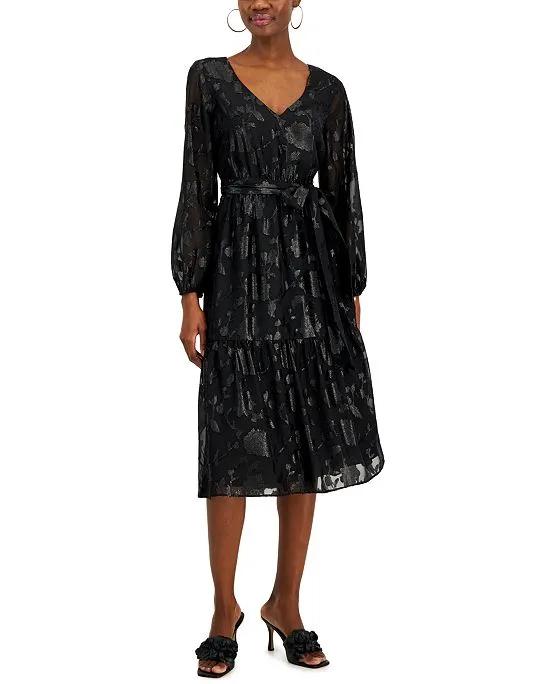 INC International Concepts Women's Printed Jacquard Blouson-Sleeve Dress, Created for Macy's