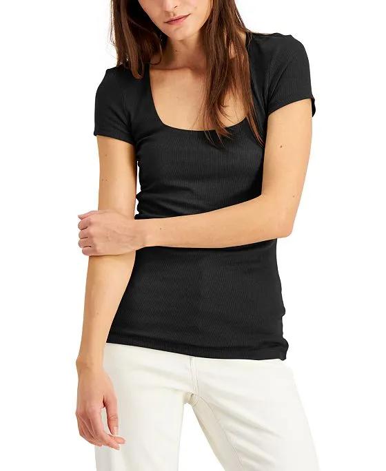 INC International Concepts Women's Ribbed Square-Neck T-Shirt, Created for Macy's
