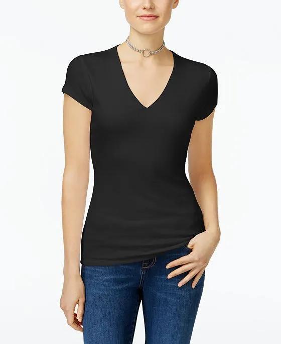 INC International Concepts Women's Ribbed V-Neck Top, Created for Macy's