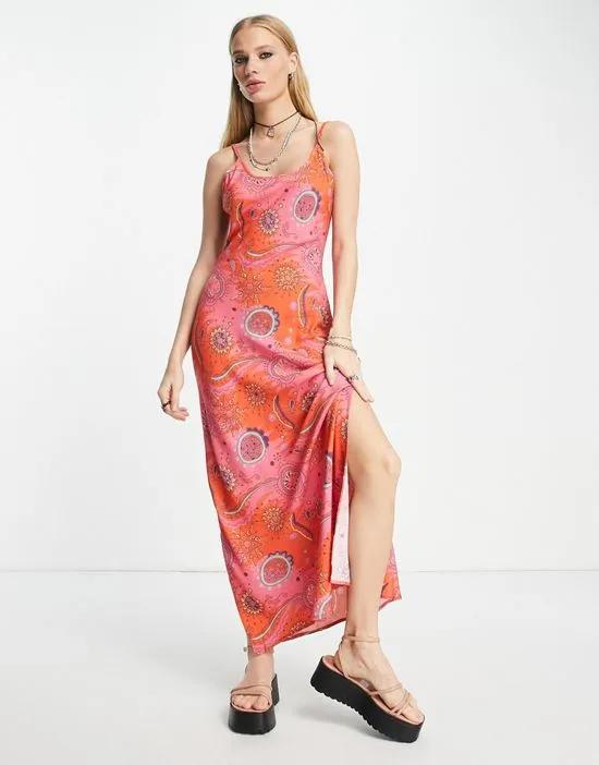 inspired cami slip dress in bright 70's print