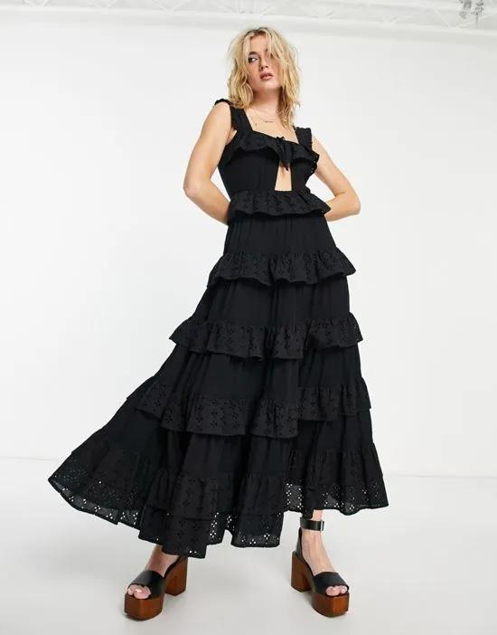 Inspired maxi smock dress with tiers in black