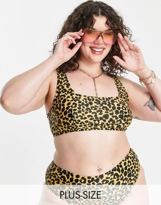 inspired Plus square neck bikini top in leopard print - MULTI