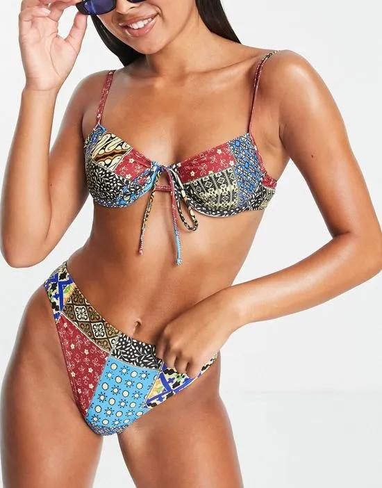 Inspired underwire bikini top in bandana print - MULTI