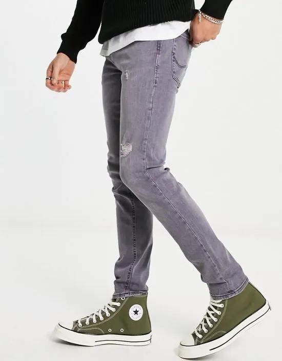 Intelligence Liam skinny jeans with rips in gray wash