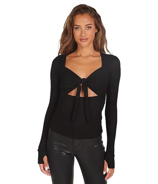 Ismael Long Sleeve Tie Front Cutout Top with Thumbhole