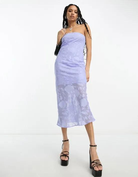 jacquard bandeau midi dress in cornflower blue