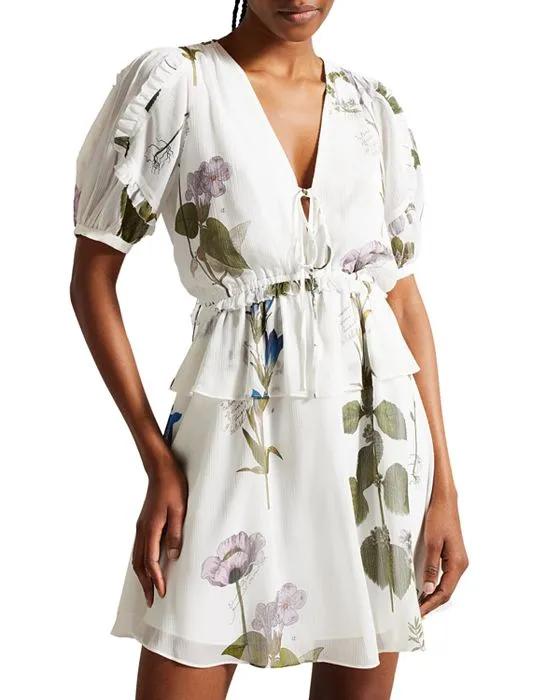 Jaliyaa Tie Front Floral Mini Dress