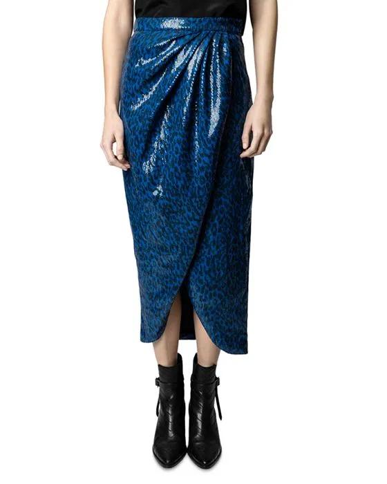 Jamelia Leopard Print Sequined Midi Skirt