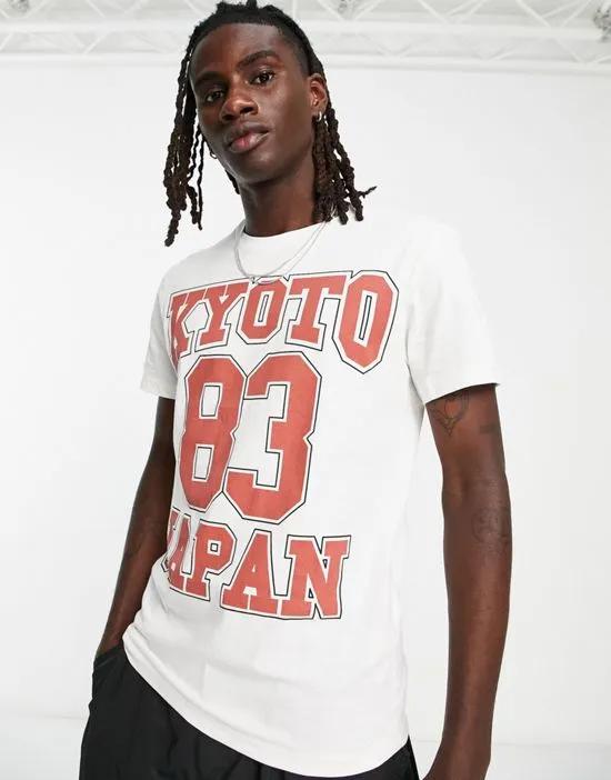 japanese city print t-shirt in beige