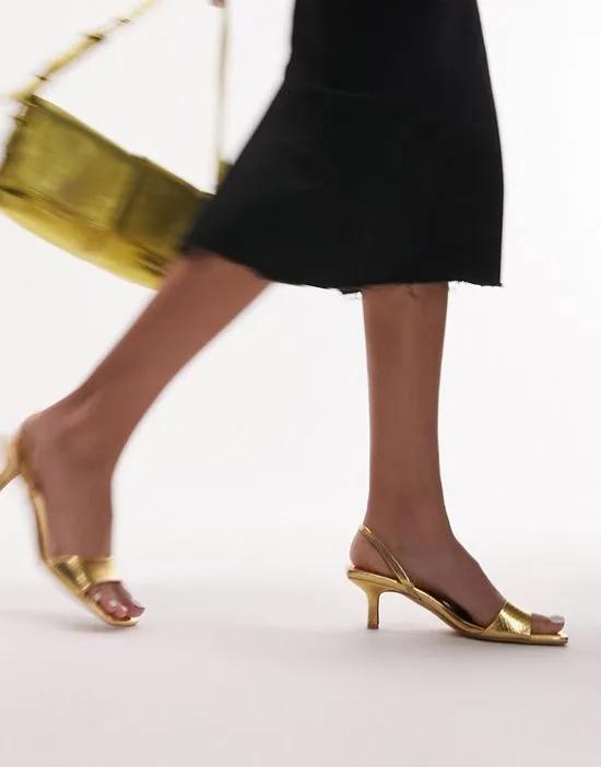 Jayden mid heel sling back sandals in gold