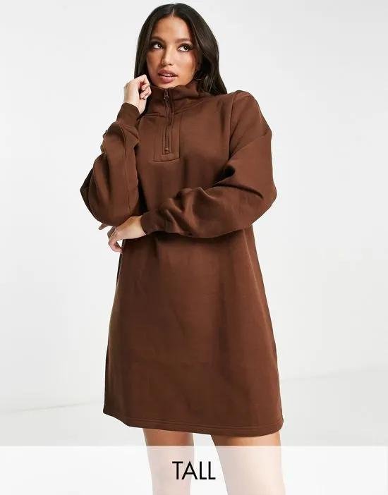 Jenna half zip mini sweater dress in chocolate brown