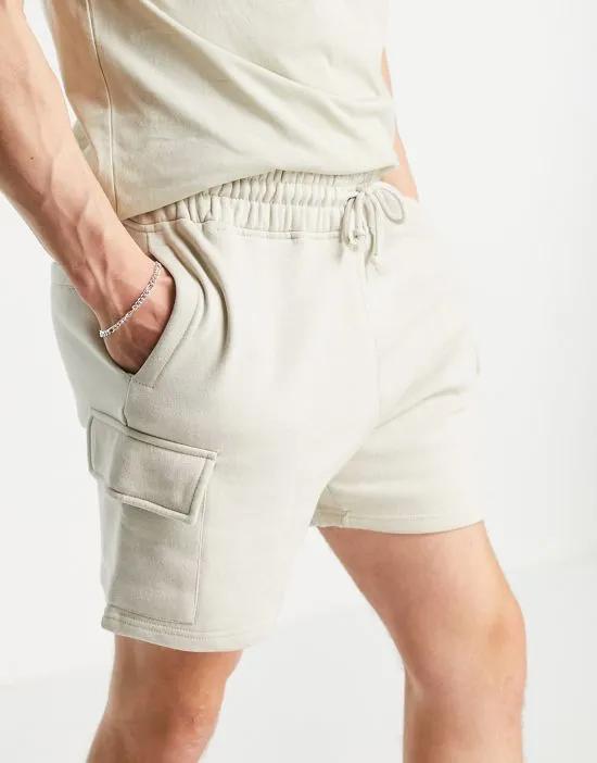 jersey cargo shorts in stone