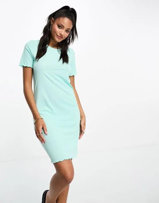 jersey t-shirt mini dress with lettuce edge in blue