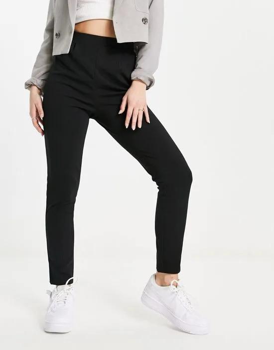 jersey tapered suit pants in black