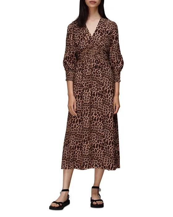 Jungle Cheetah Shirred Midi Dress