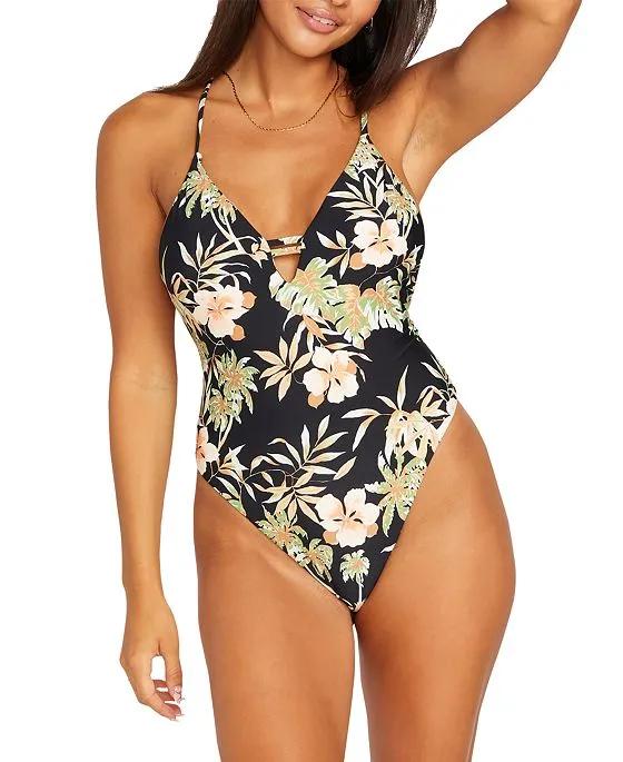 Juniors' For The Tide V-Neck One-Piece Swimsuit 