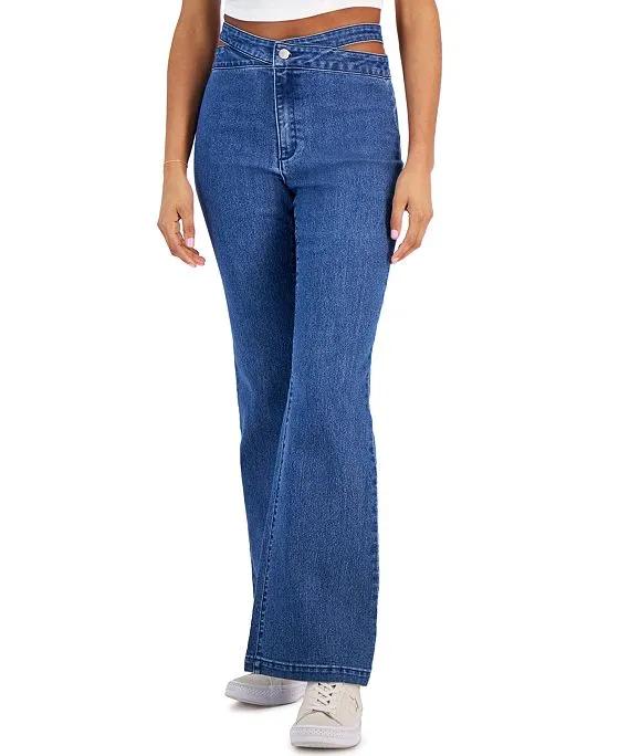 Juniors' High-Rise Cut-Out Flare-Leg Jeans, Created for Macy's