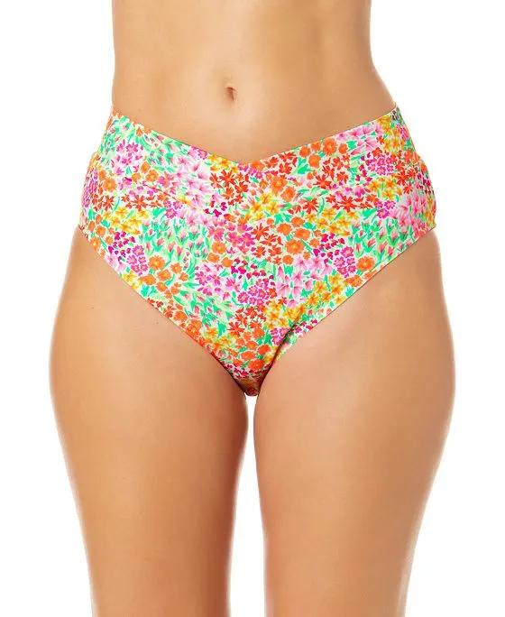 Juniors' Sun Garden-Print V-Front High-Waist Bikini Bottoms, Created for Macy's