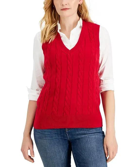 Karen Scott Women's Cotton Cable-Knit Vest, Created for Macy's
