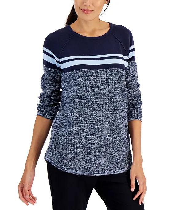 Karen Scott Women's Cotton Colorblocked Sweater, Created for Macy's