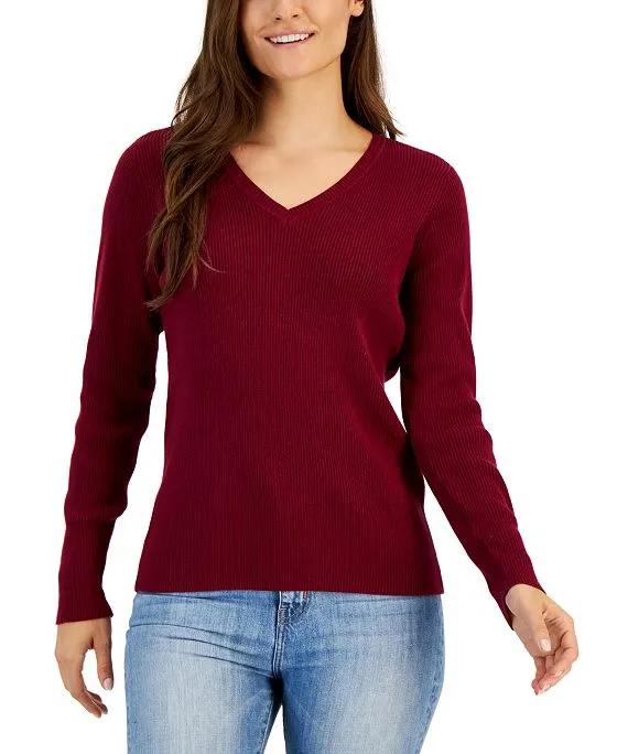 Karen Scott Women's Solid V-Neck Sweater, Created for Macy's