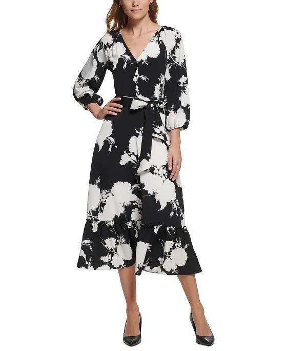 Karl Lagerfeld Paris Women's Floral-Print Belted Dress
