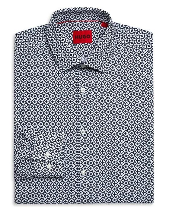 Kenno Cotton Geo Slim Fit Dress Shirt