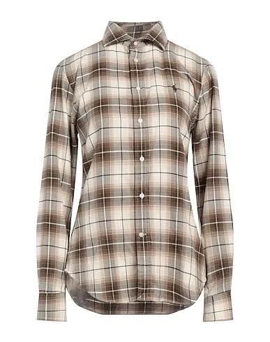 Khaki Cotton twill Checked shirt