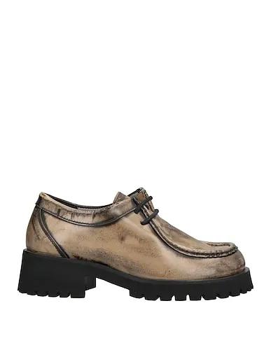 Khaki Leather Laced shoes