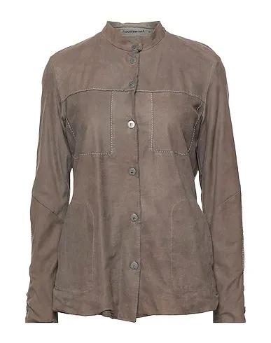 Khaki Leather Solid color shirts & blouses