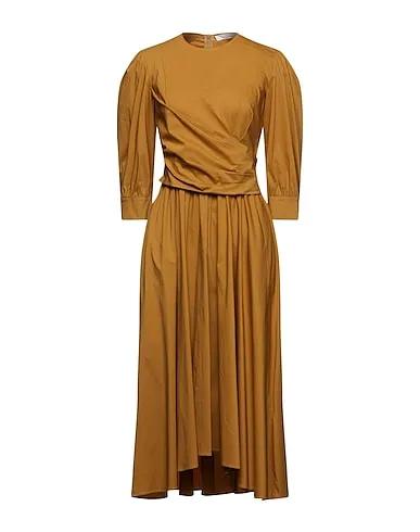 Khaki Plain weave Midi dress