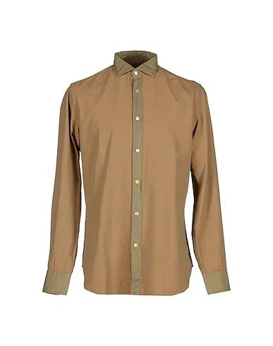 Khaki Plain weave Solid color shirt