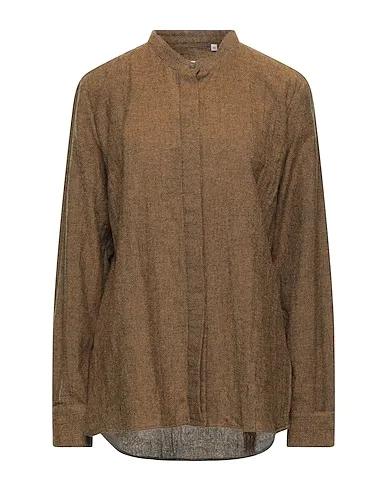 Khaki Plain weave Solid color shirts & blouses