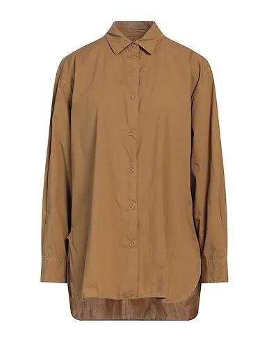 Khaki Plain weave Solid color shirts & blouses