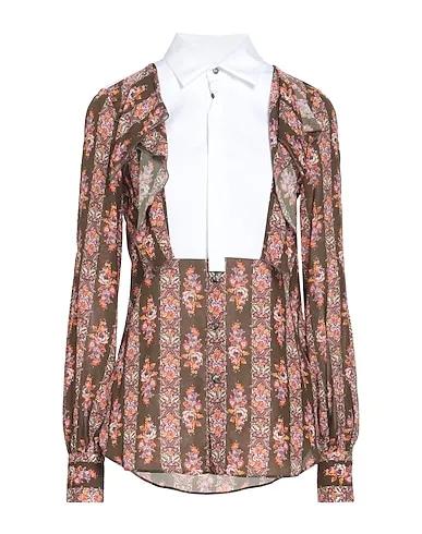 Khaki Poplin Floral shirts & blouses