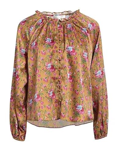 Khaki Satin Floral shirts & blouses