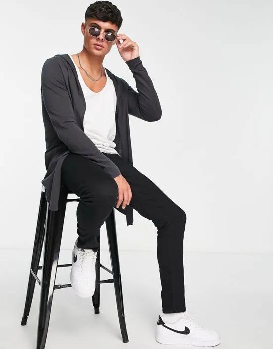 knit hooded cardigan in charcoal