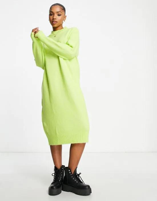 knit midi sweater dress in lime green