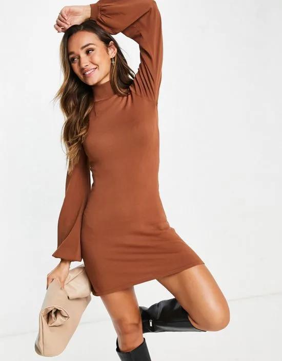 knit mini fit and flare dress in camel