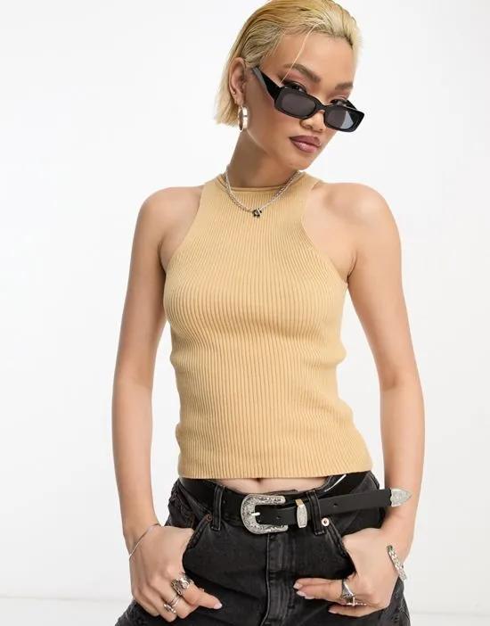 knit racer tank top in camel