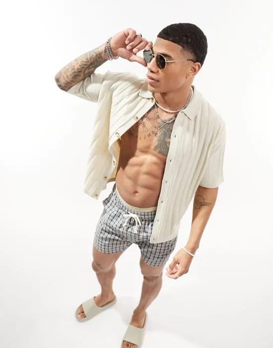 knit ribbed button up polo in beige