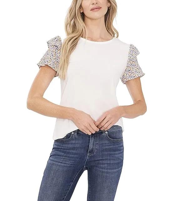Knit Top w/ Printed Flutter Sleeve